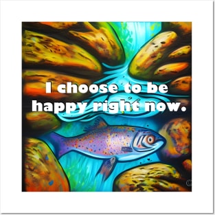 I choose to be happy right now mantra with colorful fish in water Posters and Art